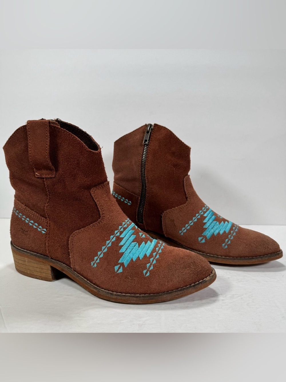 Musse & Cloud Ginger Brown Turquoise Suede Western Booties Women Size Size 6